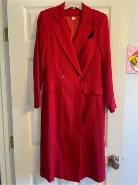 VTG Luba Red Structured Double Breasted Longline Duster Coat Blazer - 5/6